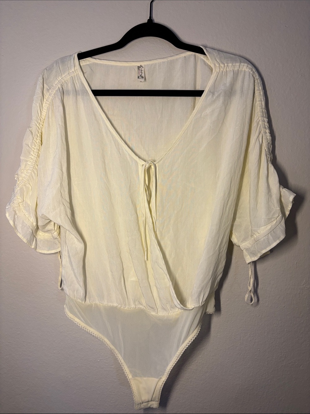 Free People Light Cream V-Neck Tie-Front Bodysuit Top